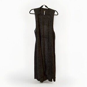 Free People Cardigan Womens Medium Black Gray Knit Sleeveless Boho Duster